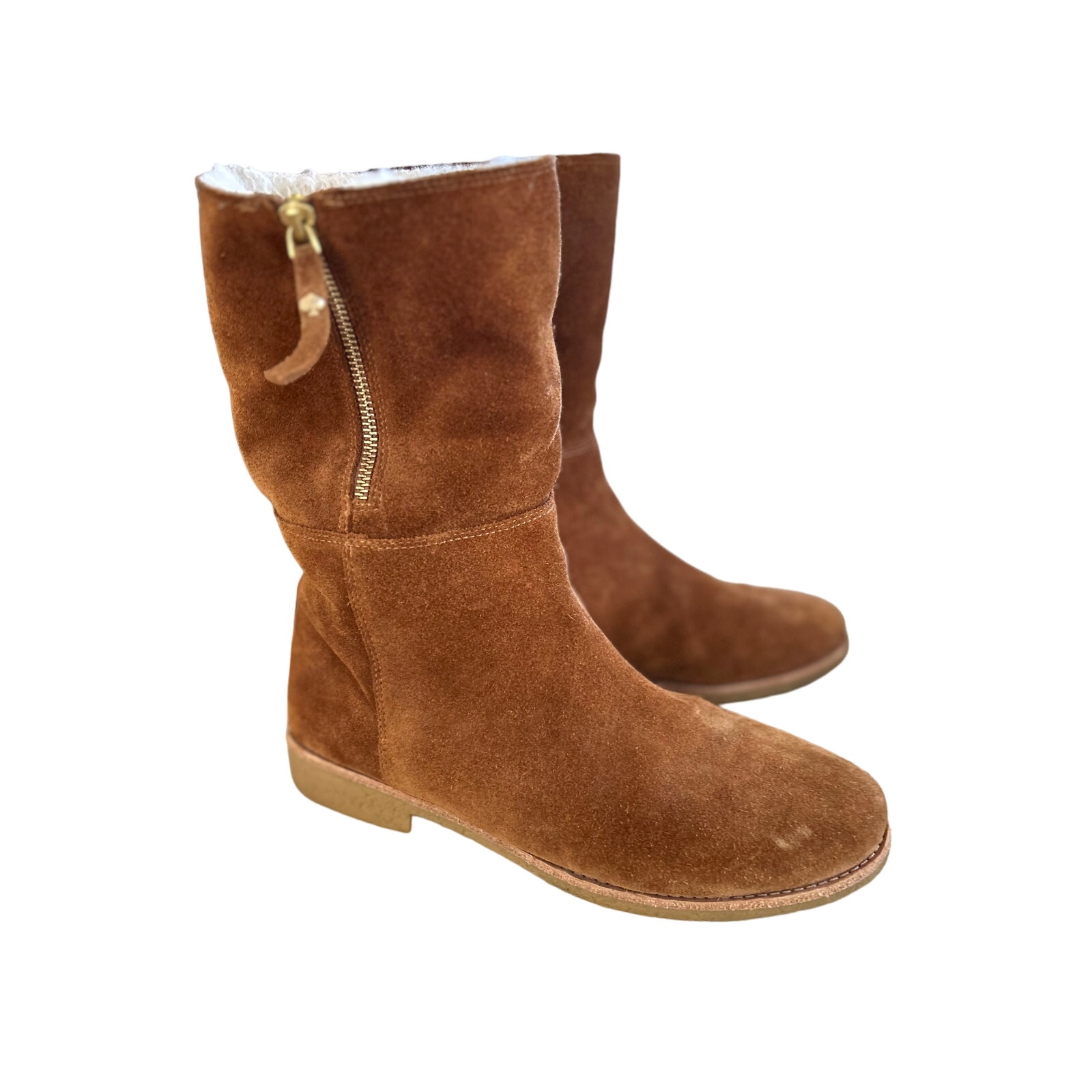Kate Spade Brown Suede & Faux Shearling Mid Calf Ankle Boot
